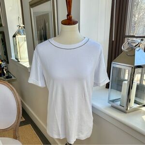 Peserico White Tee with Metallic Bead Neckline Size 50 / XL